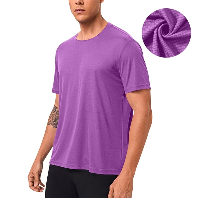Ceisia Men's Slim Fit Short Sleeve Crew Neck Athletic T-shirt Quick Dry Solid Color Workout Top Purple L Gifts