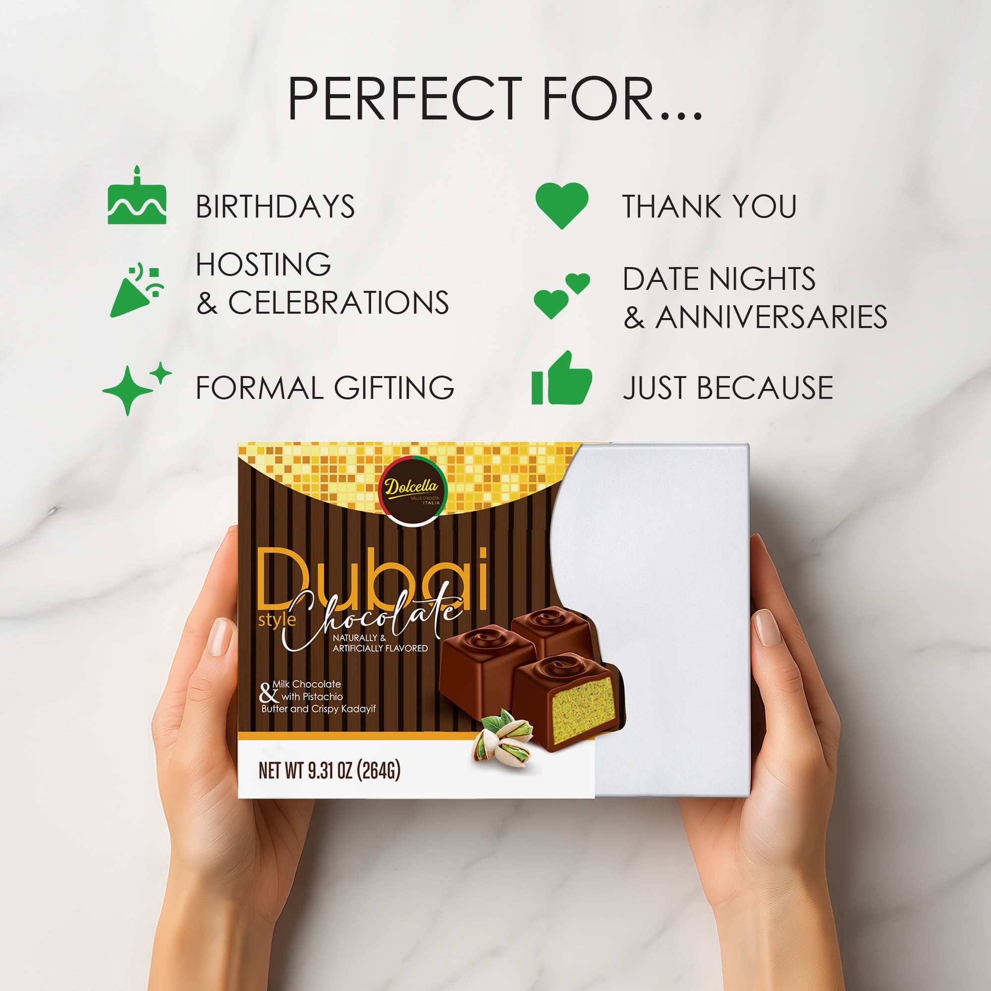 Dolcella - Dubai Milk Chocolate with Pistachio Butter & Crispy Kadayıf Gift Box 9.31 oz (264g)