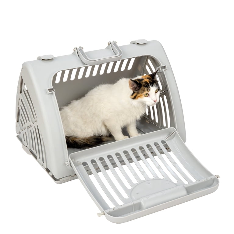 Vibrant Life Foldable Plastic Travel Cat Carrier Gray, Ventilated