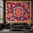 thumbnail image 6 of Symmetrical Floral Mandala with Paisley Teardrops on Plum Background, Warm Boho for Boho Decor Lovers, Ornate Wall Art Decor Housewarming Gift Tapestry Wall Hanging for Bedroom and Living Room, 6 of 7