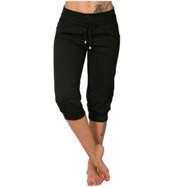 ShomPort Women's Capri Sweatpants Summer Joggers Yoga Pants Drawstring Elastic Waist Pants with Pockets