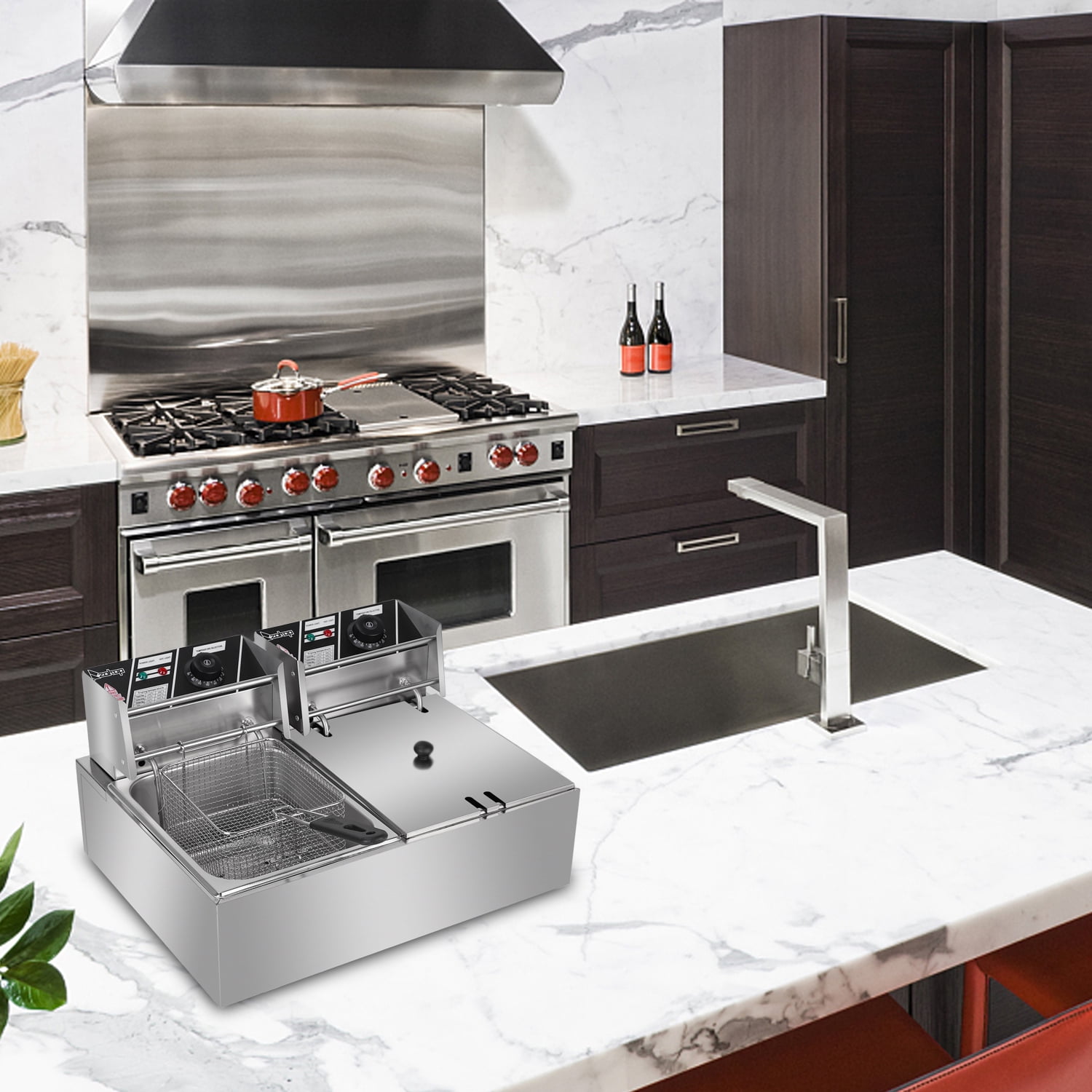 Lowestbest Electric Fryer for Kitchen, Deep Fryer with Basket, Stainless Steel Double Cylinder Electric Fryer Lowestbest Electric Fryer for Kitchen, Deep Fryer with Basket, Stainless Steel Double Cylinder Electric Fryer