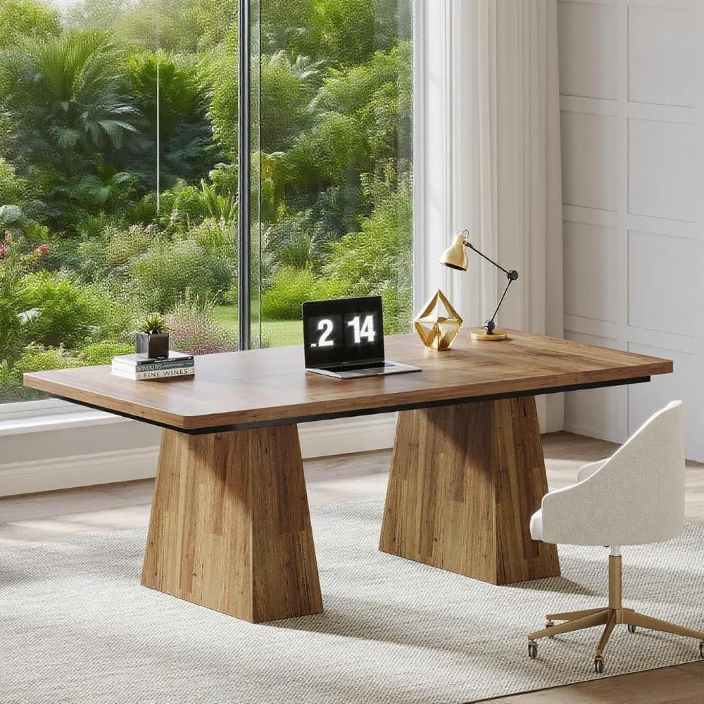 63 Inch Modern Executive Desk Double Pedestal Office Desk Black Computer Desk Home Office Desk with Thick Desktop 250 lb Capacity Writing Table Workstation for Gaming Conference Room Craft Table