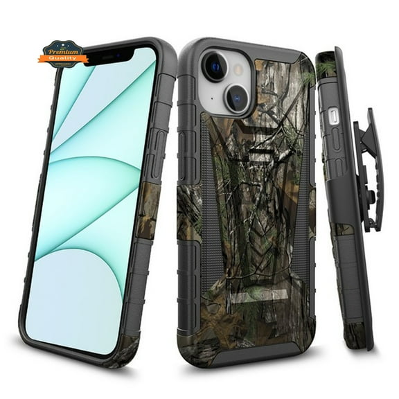 For T-Mobile Revvl 6 Pro 5G Swivel Belt Clip Holster with Built-in Kickstand, Heavy Duty Hybrid 3in1 Shockproof Defender Phone Case Cover by Xpression - Camo Camouflage