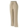 thumbnail image 5 of qolati Cotton Linen Wide Leg Pants for Women Casual Elastic High Waisted Comfy Trousers 2023 Summer Straight Leg Long Lounge Pant, 5 of 6