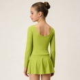 thumbnail image 6 of hengsof Girls' Long Sleeve Ballet Leotard Solid Color V Neck Mesh Bodysuit Dance Gymnastics Leotard Suitable for Girls Aged 3-15, 6 of 7