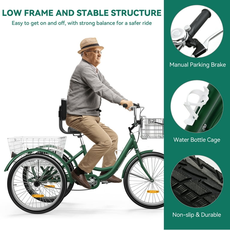 Dextrus 24in Adult Tricycle 1 Speed with Removable Baskets Green Walmart