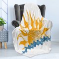 thumbnail image 4 of Modern Soft Flannel Fleece Throw Blanket, Source of Life Sun Like Beams and Wave Like Clouds Image Print Illustration, Cozy Plush for Indoor and Outdoor Use, 50" x 70", Yellow Blue, by Ambesonne, 4 of 5