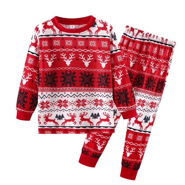 Pyjamas Tenue Parent-Enfant Costumes de Noël Patchwork à Carreaux Imprimés Vêtements d'Intérieur Col Rond Manches Longues Pyjamas Ensemble Deux Pièces pour Enfant Pyjamas de Noël pour la Famille en Liquidation