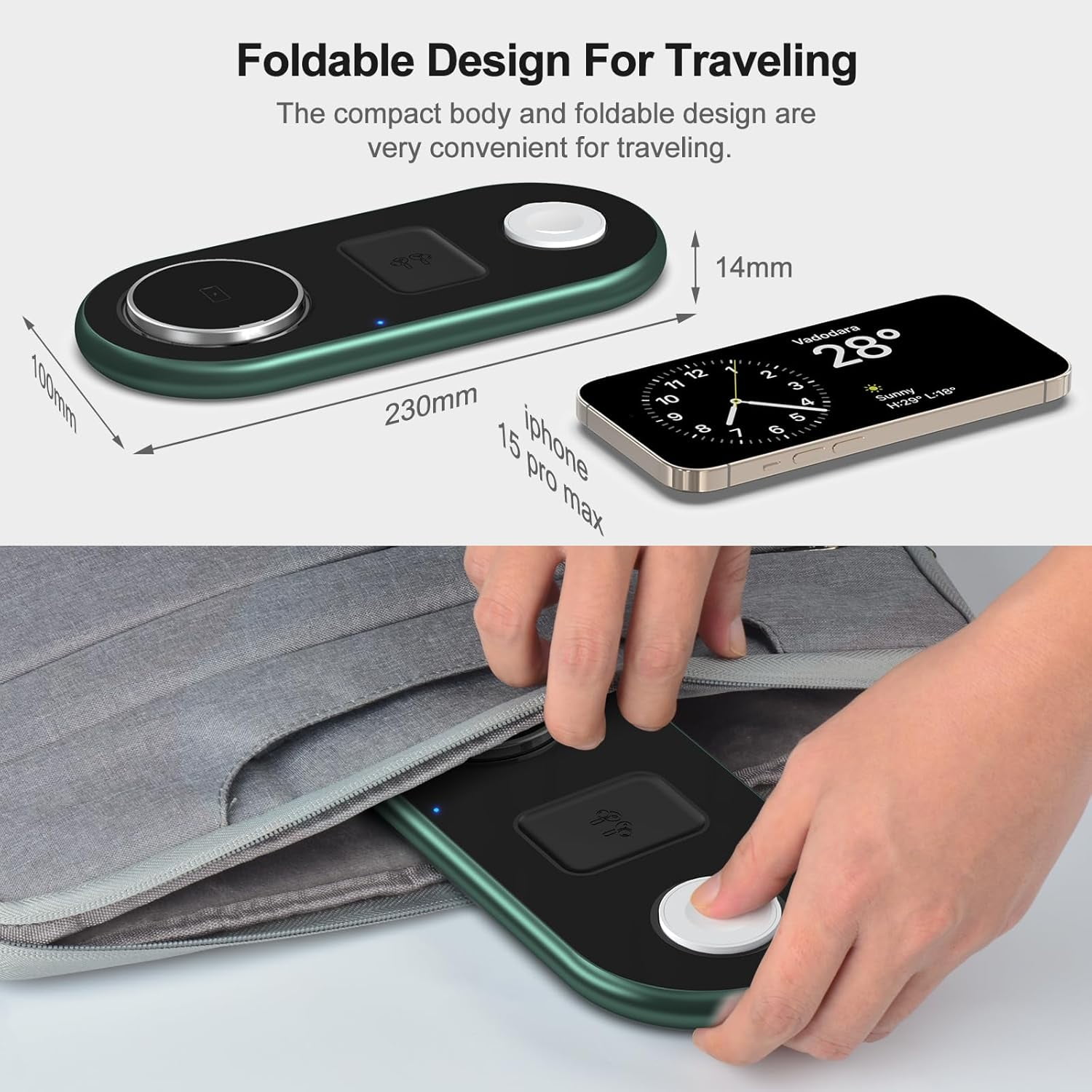 3 in 1 Charging Station for Apple Devices, Wireless Charger, Faster Mag-Safe Charger Stand, Magnetic Wireless Charger Station for iPhone 15 14 13 12, Apple Watch Iwacth and AirPods (Alpine Green)