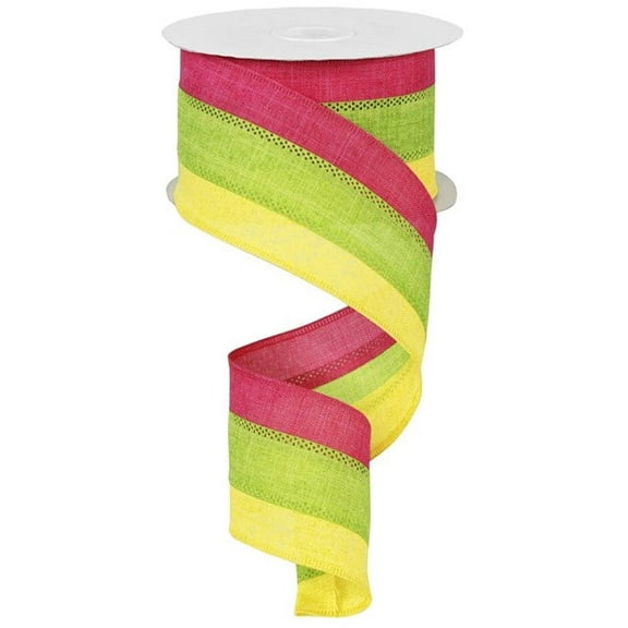 3 in 1 Canvas Ribbon, 2.5" x 10 Yards (Yellow, Lime, Hot Pink)