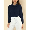 thumbnail image 5 of Unique Bargains Women's Peter Pan Collar Long Sleeve Work Office Shirt L Navy Blue, 5 of 6