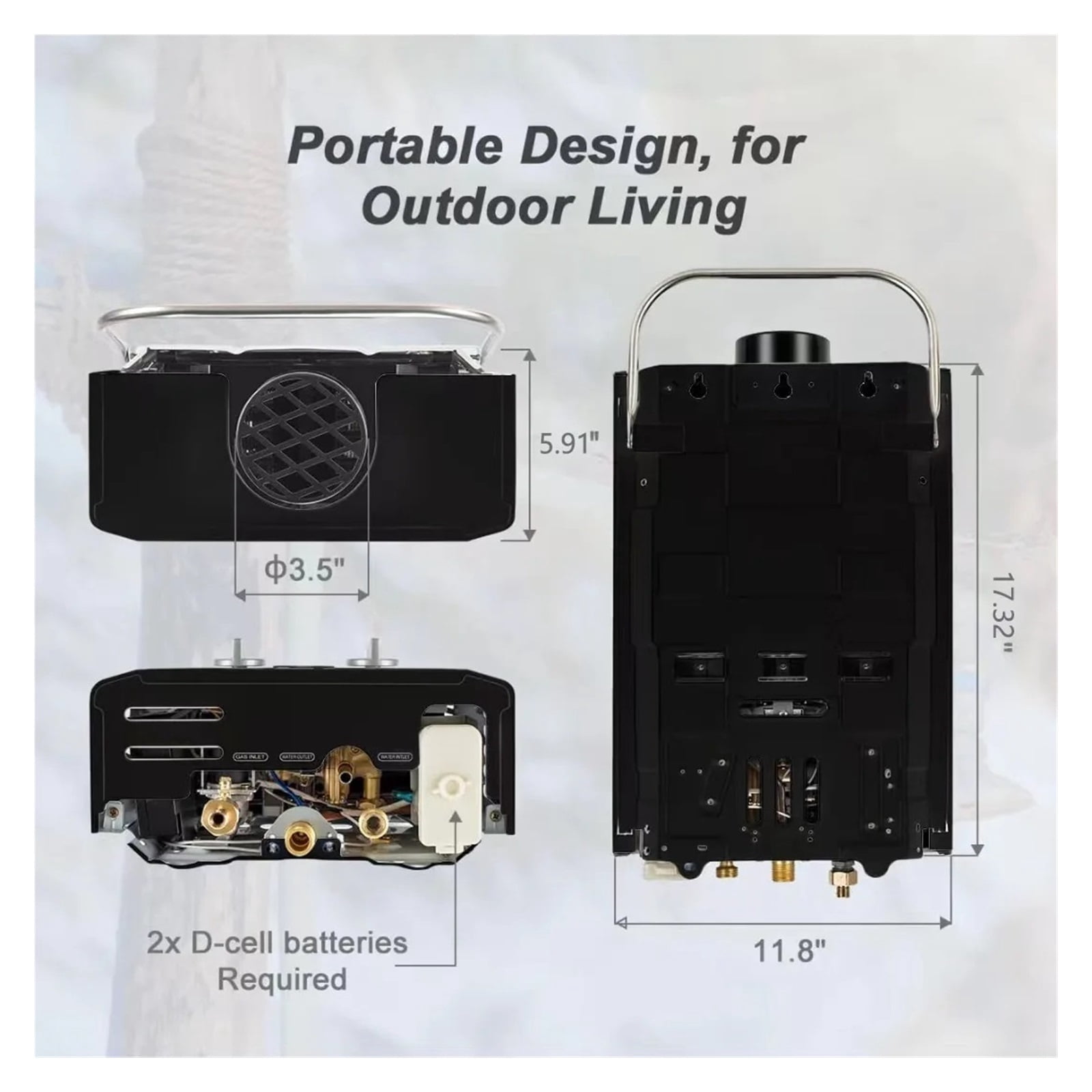 7L Portable Water Heater Propane Water Heater Outdoors Tankless Water Heater Gas Multiple Protections For RV Cabin Barn Camping ,Safety Protections