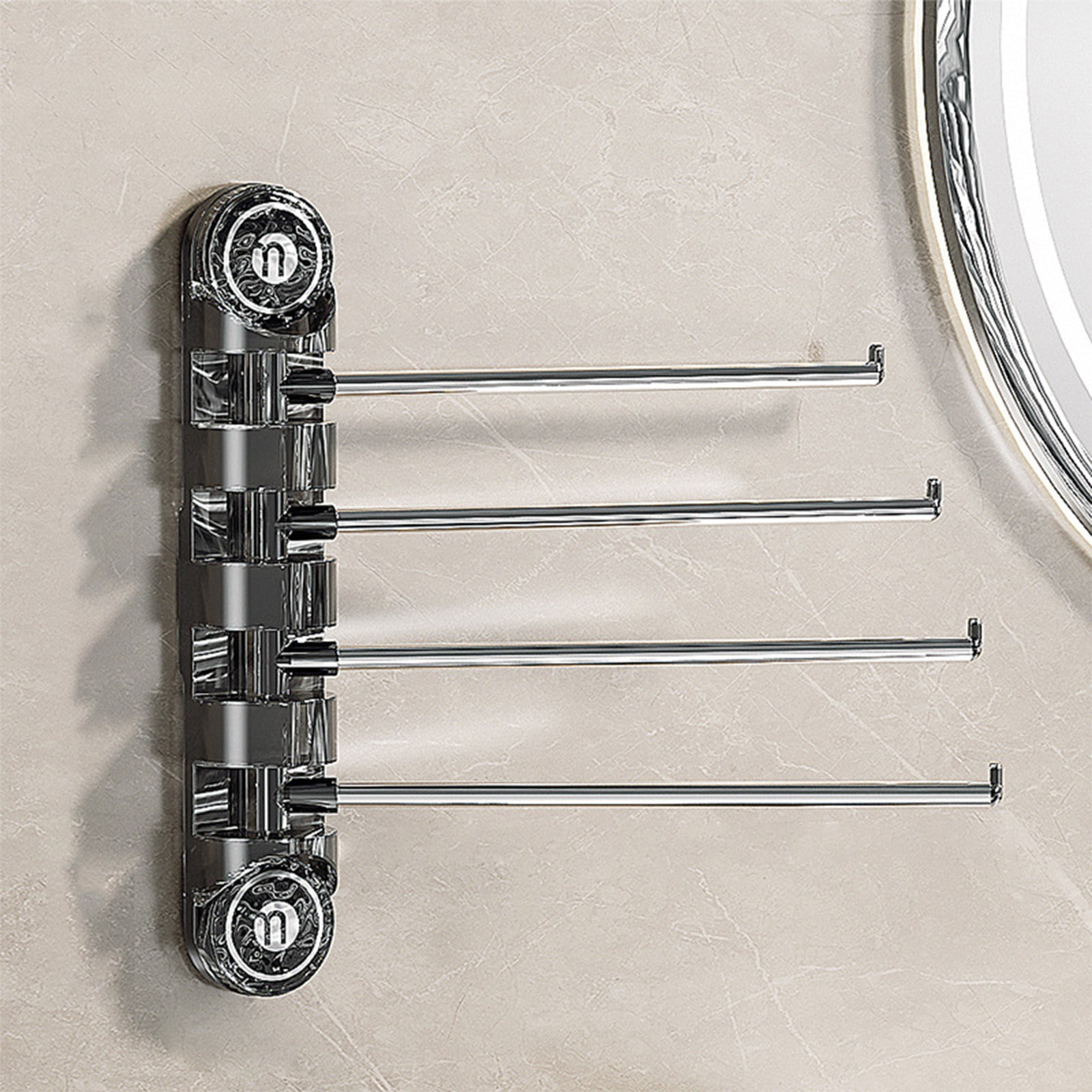 Suction Cup Towel Rack For Bathroom – No-Drill Wall Mount, 4 Swivel Bars, Space Aluminum Waterproof Rustproof, 11 Lb Capacity