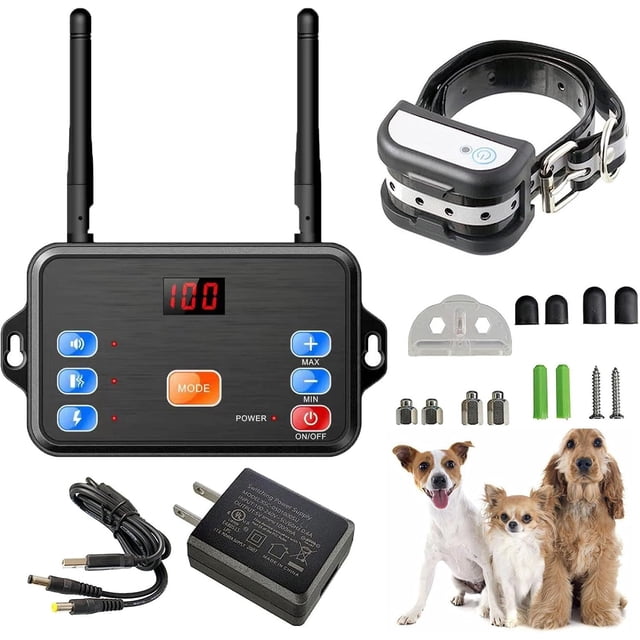 Valla para perros inalámbrica y collar de entrenamiento para exteriores 2 en 1, valla para perros segura y eficaz con vibración/descarga eléctrica, control de alcance ajustable,