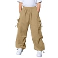 thumbnail image 2 of ZHOGXU Kids Boys Girls Cargo Pants With Multiple Pockets Elastic Waist Solid Color Wide Leg Comfortable Loose Fit Trousers For Outdoor Activities,Khaki,13-14 Years, 2 of 9