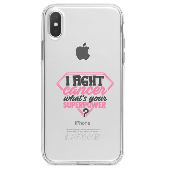 DistinctInk Clear Shockproof Hybrid Case for iPhone XR (6.1" Screen) - TPU Bumper Acrylic Back Tempered Glass Screen Protector - I Fight Cancer What's Your Superpower