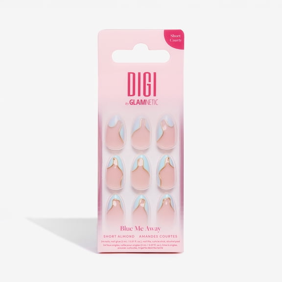 DIGI by Glamnetic Short Almond Artificial Press-on Nails, Blue Me Away, 24 Pieces