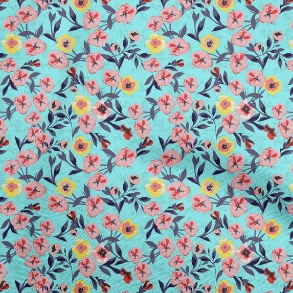 oneOone Cotton Silk Aqua Blue Fabric Floral Dress Material Fabric Print Fabric By The Yard 42 Inch Wide