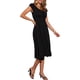 thumbnail image 4 of Vestido midi casual negro con escote redondo, mangas cortas y fruncido de Inspire Chic para mujer, 4 of 6