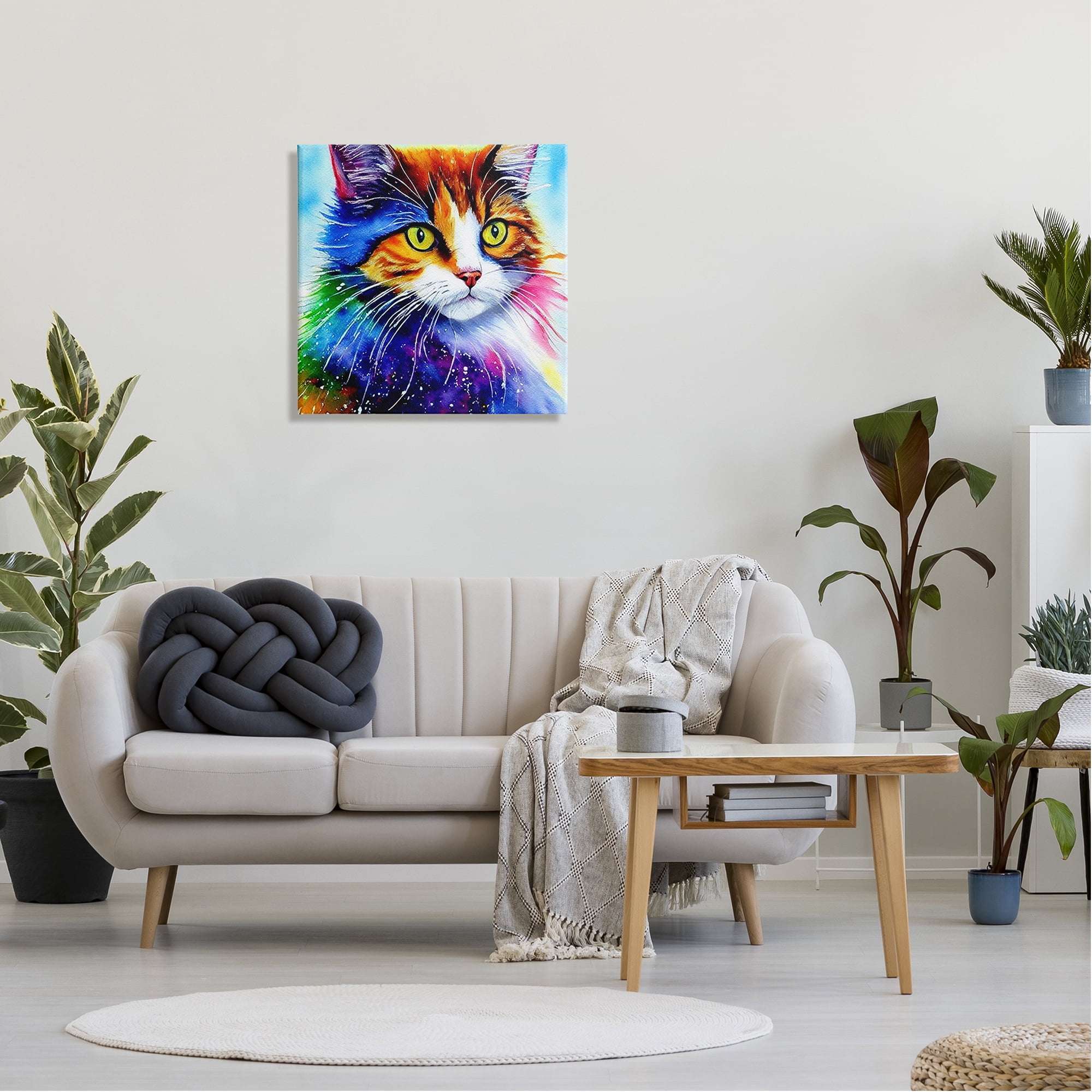 Stupell Bold Rainbow Cat Face Portrait Animals & Insects Painting Gallery Wrapped Canvas Print Wall Art