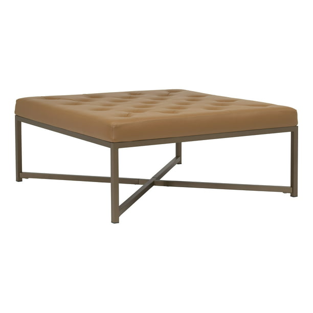 Studio Designs Camber Modern Tufted, Caramel Colored Leather Ottoman