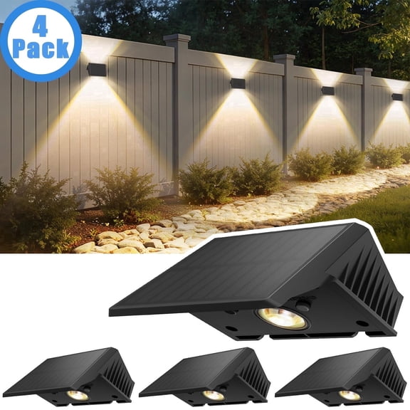 Hoyiours 4-Pack Solar Fence Lights Outdoor Waterproof, Up and Down Solar Wall Lights for Yard Patio Deck, Warm White