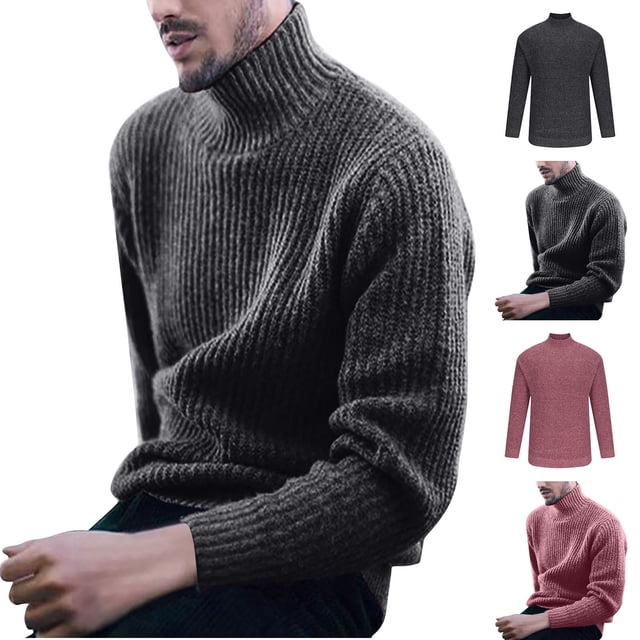 LOVZFMLL Men's Sweaters, Turtleneck Ribbed Pullover, Casual Solid Color Classic Basic Everyday, Stretchy Layering Shirt, Warm Winter Tops, Fall Clothes