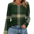 thumbnail image 2 of Nokdvo Sweatshirts Women Lightweight Plaid Crew Neck Pullover Long Sleeve Casual Loose Fitting T Shirts,Green S, 2 of 5