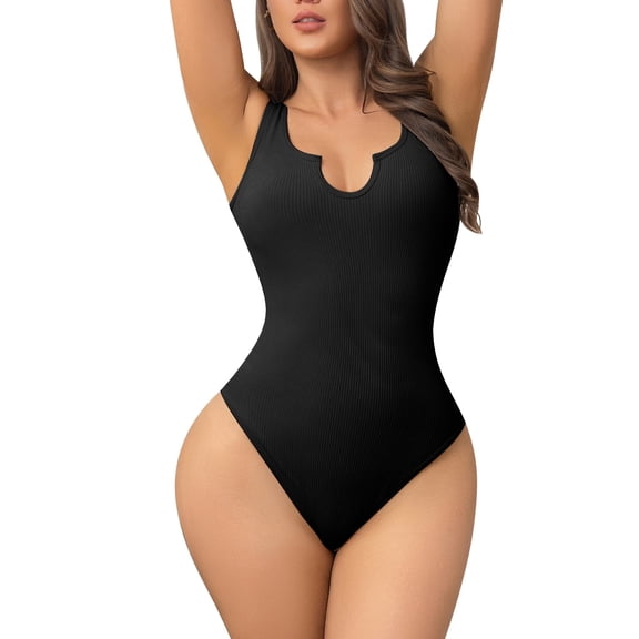 Athlemo Women Ribbed Wide Strap Bodysuit Casual Sleeveless Tank Top Sizes S-XL