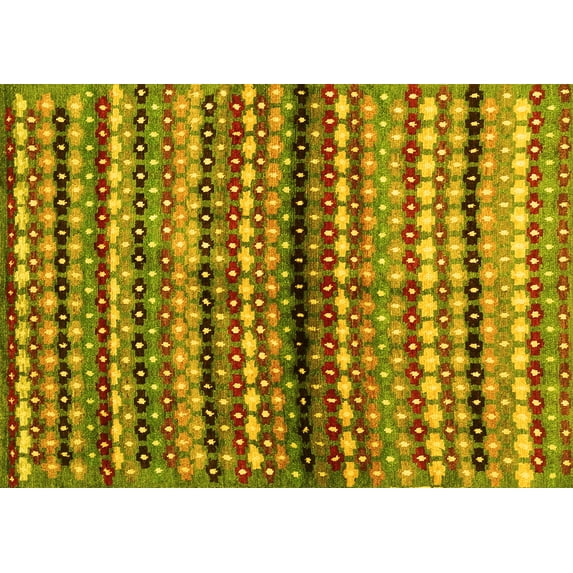 Ahgly Company Indoor Rectangle Abstract Yellow Contemporary Area Rugs, 3' x 5'