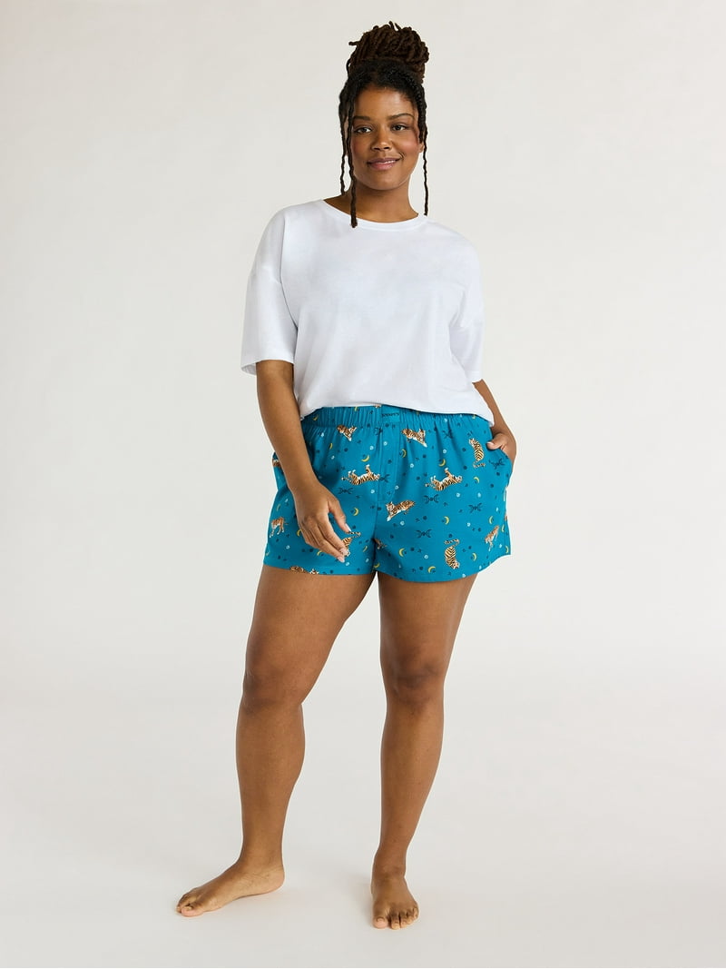 Joyspun Women's Woven Pajama Boxer Shorts, Sizes XS to 3X