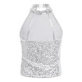 thumbnail image 4 of Hansber Girls Sparkling Halter Neck Jazz Dance Ballet Crop Top Sleeveless Tees for Cheerleading Silver 8, 4 of 7
