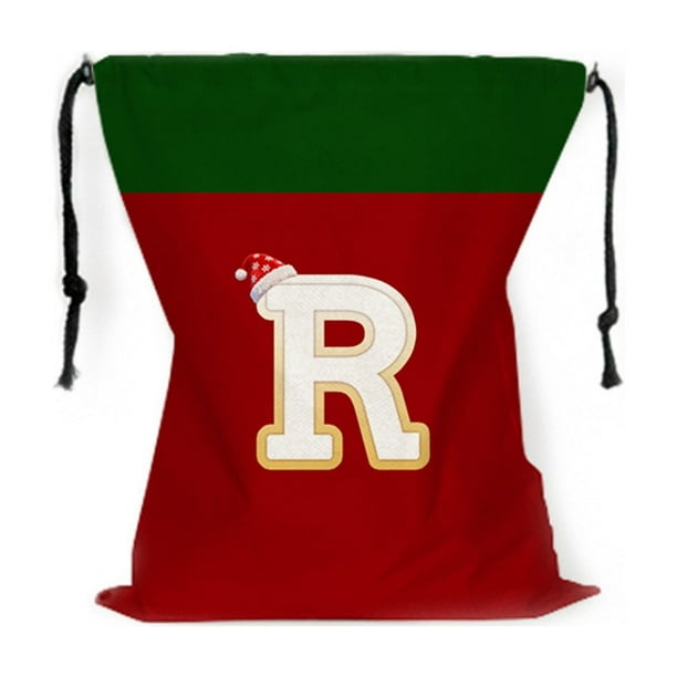 Bolsa de regalo navideña con 26 letras para decoración navideña con cordón, bolsa de regalo de fibra de poliéster.