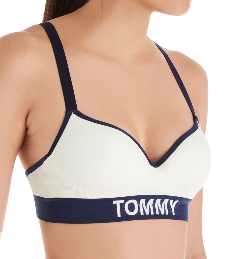 Women's Tommy Hilfiger R70T156 Seamless Iconic Lightly Lined Bralette  (Egret/Navy L) 