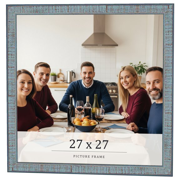 27x27 Frame Blue Scuffed Farm Board Solid Wood Picture Frame Width 0.75 Inches | Interior Depth 0.5