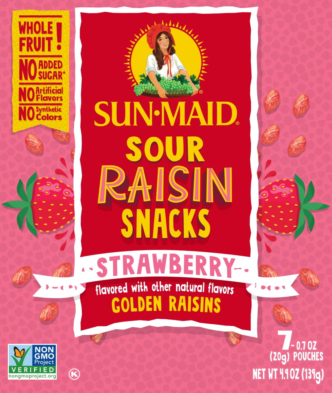 SunMaid Sour Raisin Snacks, Strawberry, 0.7 Oz, 7 Count