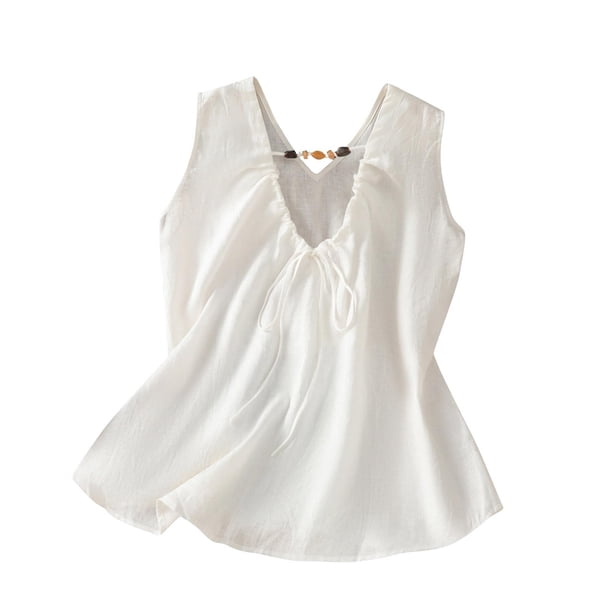 Camiseta de Cuello en V sin Mangas de Color Sólido para las Mujeres, Top Casual de Estiramiento Suave para Uso Diario Y Laboral