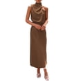 thumbnail image 1 of Vestido PRETTYGARDEN 2025 de Satén sin Mangas con Cuello Simulado Khaki Talla L, 1 of 8