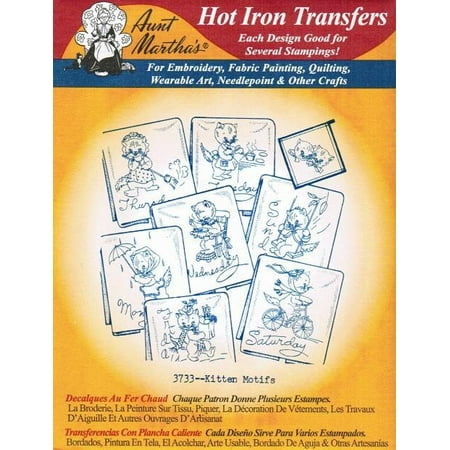 Kitten Motifs Aunt Martha's Hot Iron Embroidery Transfer