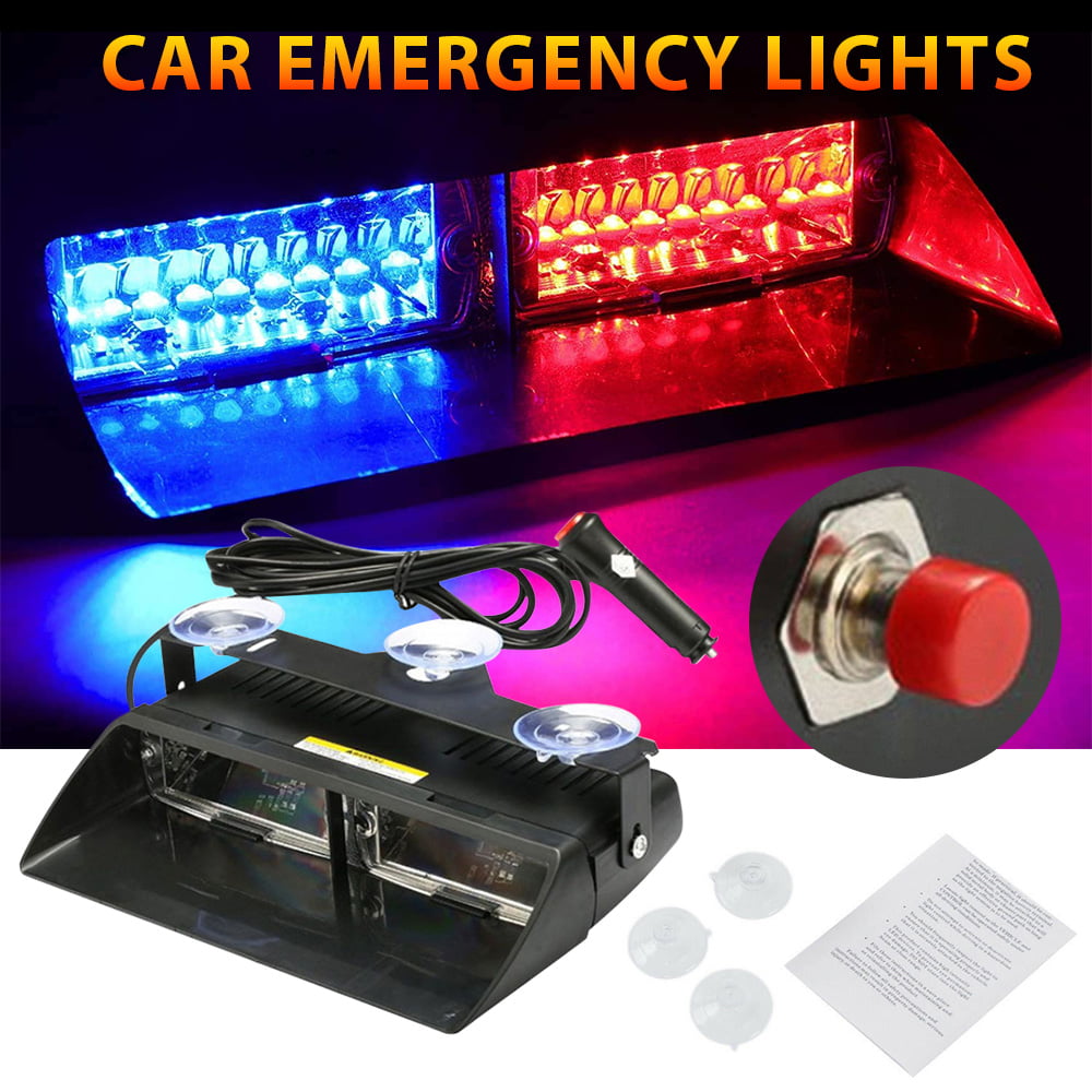 High Intensity 16 LED Law Enforcement Emergency Beacon Hazard Warning Strobe Lights for Vehicle Car Truck SUV Interior Roof/Dash Windshield with Suction Cups 