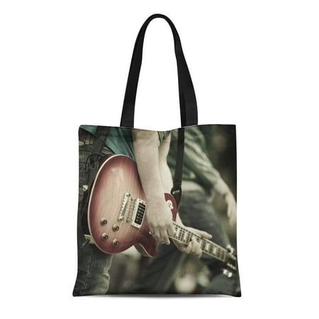 KDAGR Canvas Tote Bag Blue Music Rock and Roll Red Concert Band Guitar Reusable Shoulder Grocery Shopping Bags