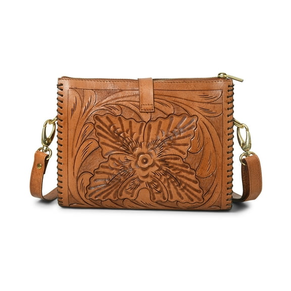 Western Tan Leather Handcrafted Shoulder Bag for Women, Adjustable Strap, YKK Brass Zip, 9.5"x8"x2"
