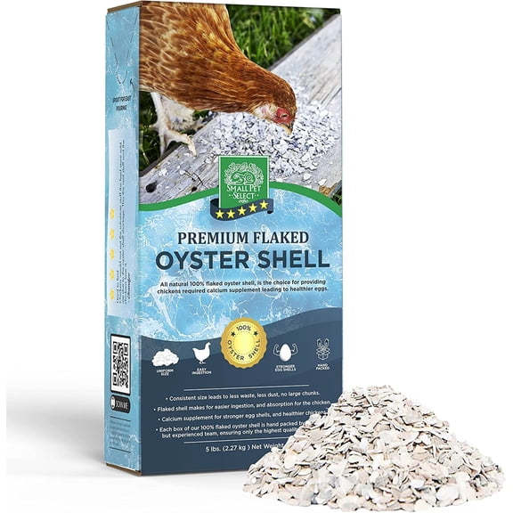 Small Pet Select - 100% Flaked Oyster Shell, Calcium Supplement for Chickens, and Ducks, 5lb
