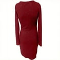 thumbnail image 4 of Elegant Women's Solid Color V-Neck Bodycon Dress - Long Sleeve Slim Fit Party Dress For FallSpring, 4 of 11