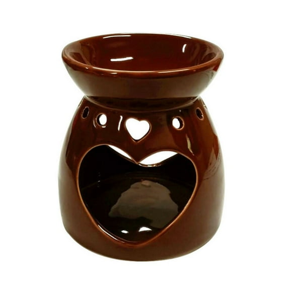 Warmself Delicate Romantic Metal Tealight Candle Holder Oil Tart Burner Aroma Diffuser Furnace Home Decoration Heart Shaped Hollow Out Brown