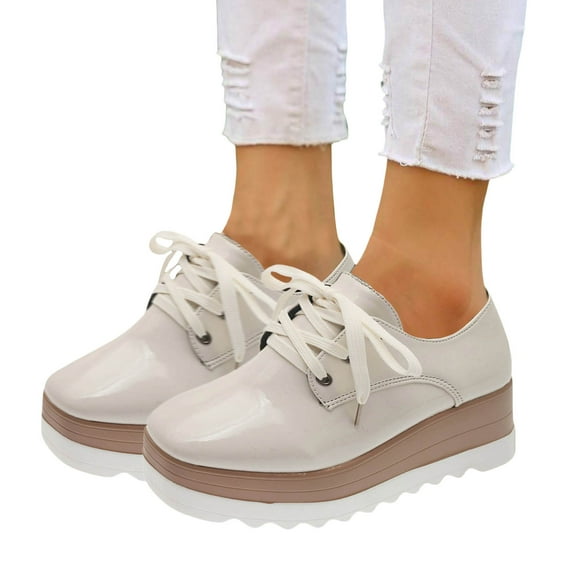 Womens Platform Oxfords Fashion Sneakers 2025 Leather Lace up Chunky Wedge High Heels Casual Walking Shoes