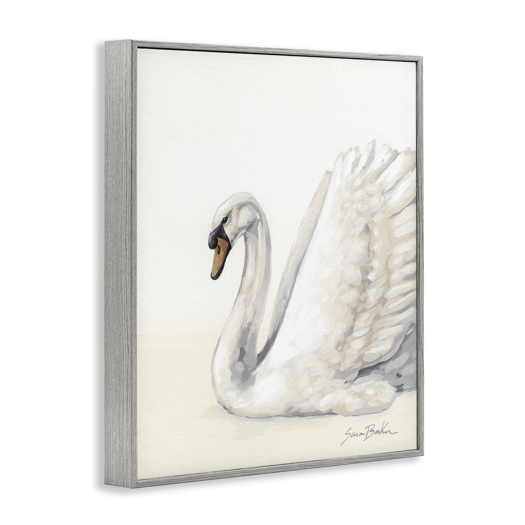 Stupell Industries White Swan in Repose Gray Framed Giclee Art, design by Sara Baker