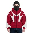 thumbnail image 5 of Homeyce Mens Balaclava Hoodie with Warm Face Mask Full-Zip Hoodie Double Hooded Windproof Jacket Hoodie Balaclava Outdoor Athletic Hop Y2k Clothing,Red M, 5 of 6