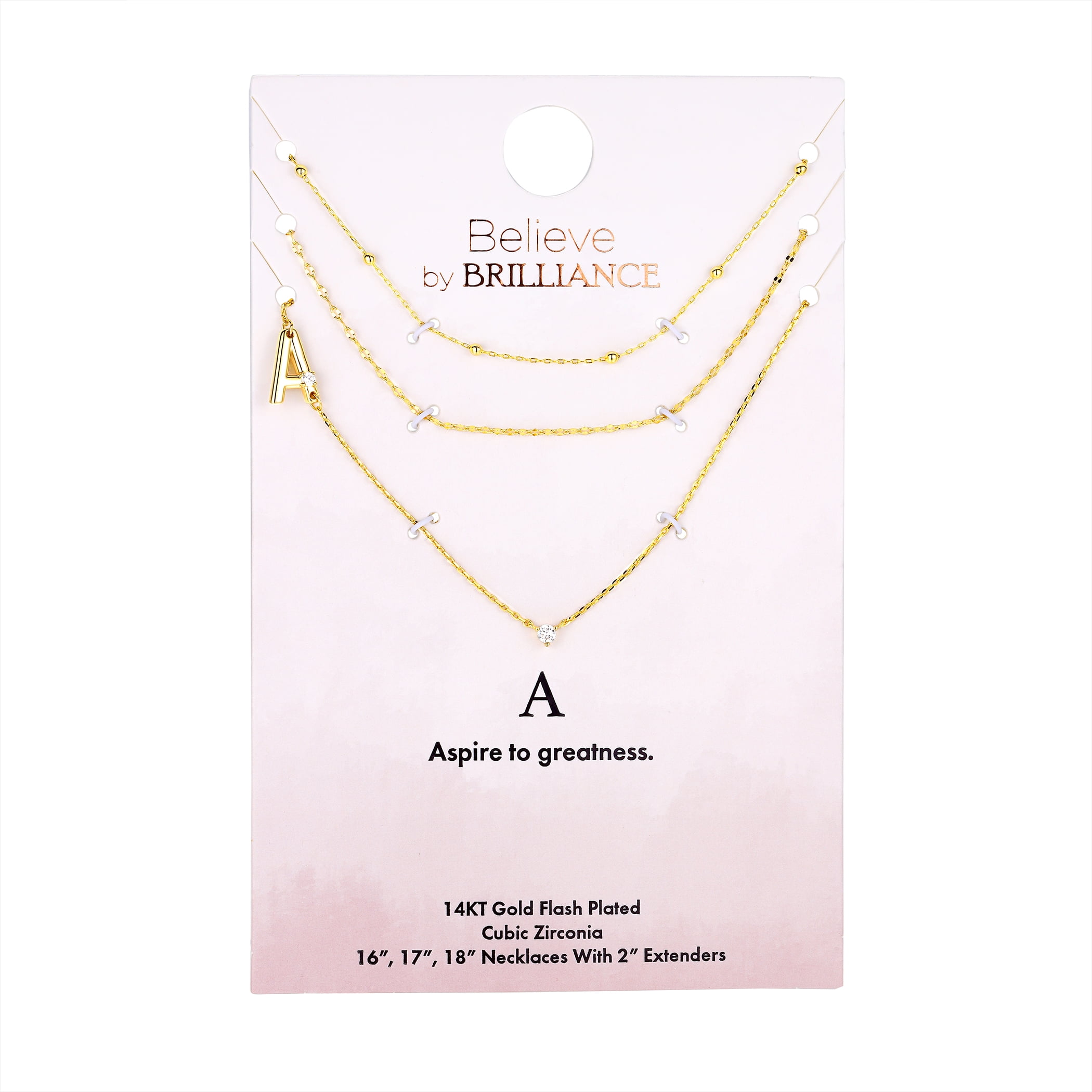 Believe by Brilliance A Triple Chain Initial Necklace Set in 14KT Gold Flash Plated Brass